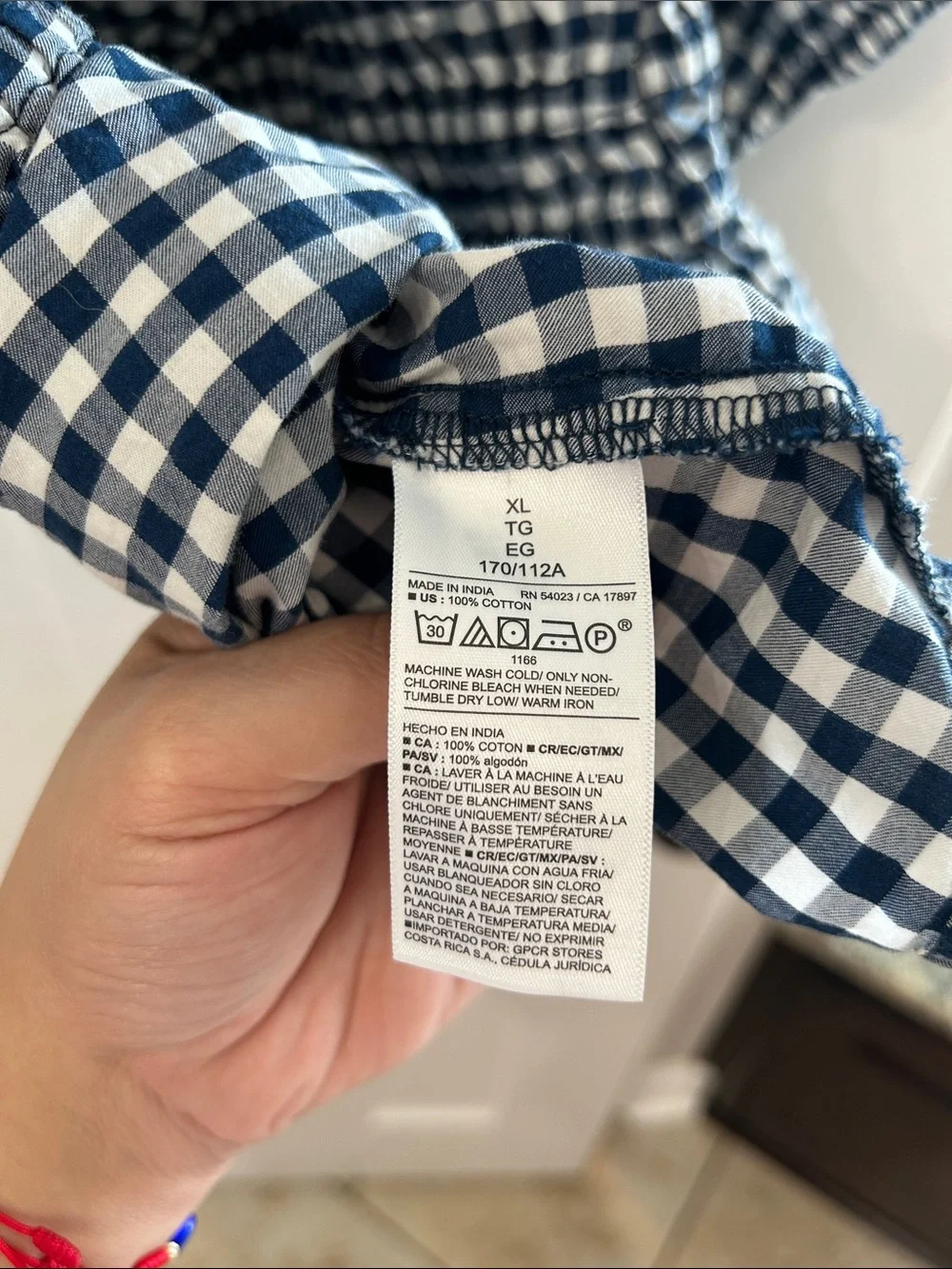 Old Navy Navy and White Gingham Puff-Sleeve Peplum Blouse